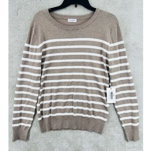 Petite Assembly Sweater Womens‎ XLP Tan White Striped Preppy Neutral NWT